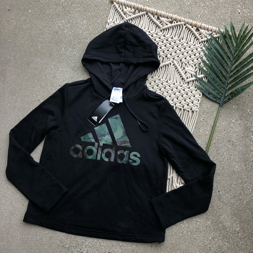 New Adidas Hoodie Size Small - Black / Camo Cropped